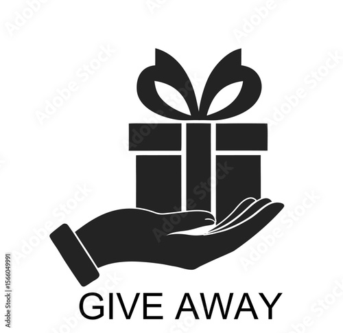 Giveaway icon with a hand holding a gift box for promotions and special offers.