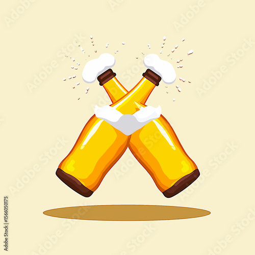From the series "oktoberfest",a humorous pair of beer bottles hugging on the isolated light brown background