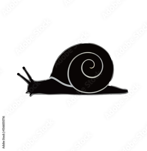 Stylized black snail silhouette with a spiral shell design.