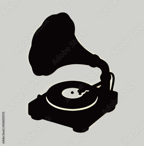 Classic gramophone silhouette on a neutral background, evoking nostalgia and vintage charm.