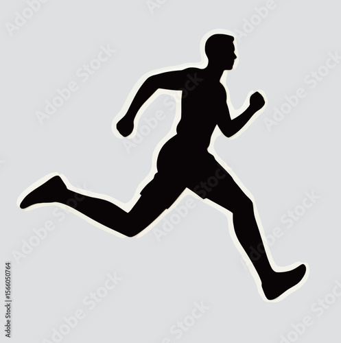 Silhouette of a male runner in motion against a light background.