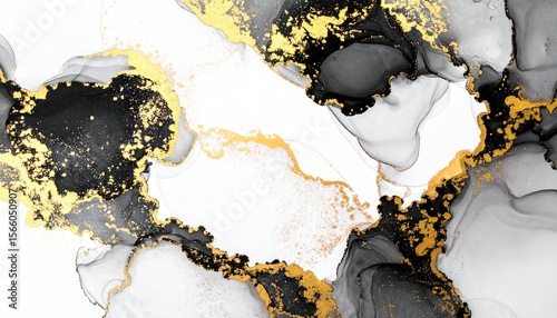 Black And Gold Fluid Art Abstract Painting With Elegant Metallic Texture And Modern Artistic Design