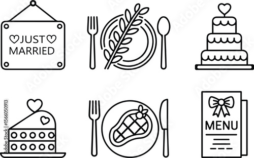 Marriage Celebration Icon set and Marriage Celebration Outline Icons.