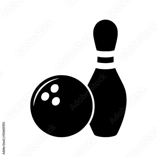 Black silhouette of bowling pin and ball