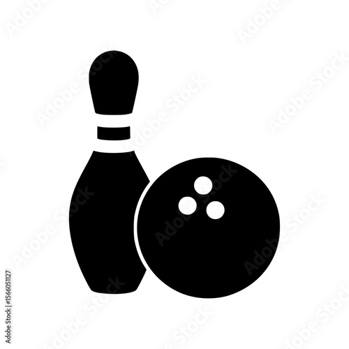 Silhouette illustration of bowling pin and ball