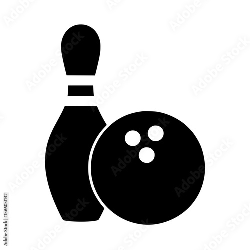 Black silhouette of bowling pin and ball