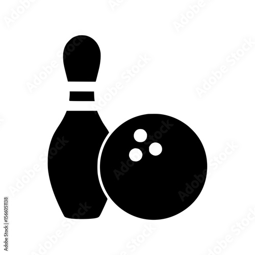 Silhouette illustration of bowling pin and ball