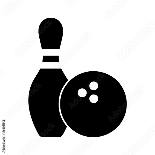 Minimalist black silhouette of bowling pin and ball
