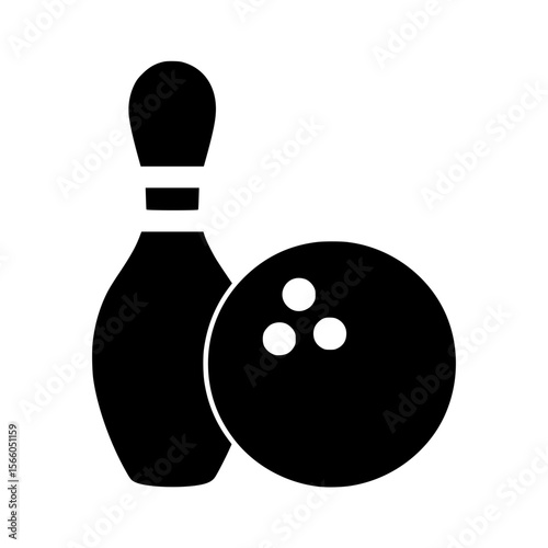 Minimalist black silhouette of bowling pin and ball