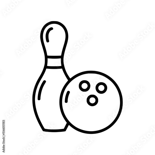 Stylized line art illustration of bowling pin and ball