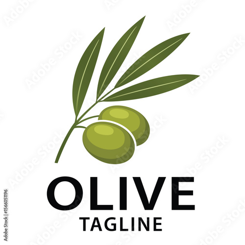 Olive branch with green olives, symbolizing peace, health, and Mediterranean cuisine