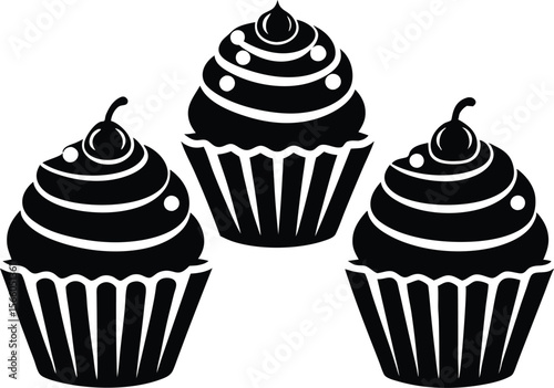 Set of black cupcakes silhouette vector illustration