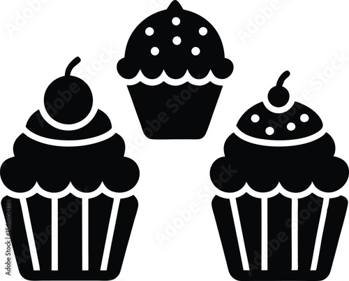 Set of black cupcakes silhouette vector illustration