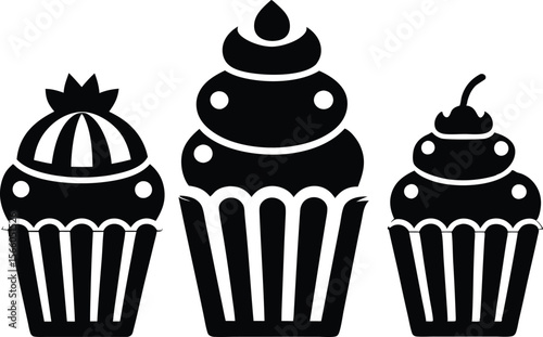 Set of black cupcakes silhouette vector illustration