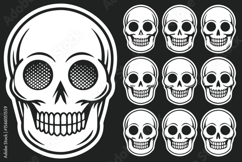 Skull with grid eyes multiple skull variations on a graphic death