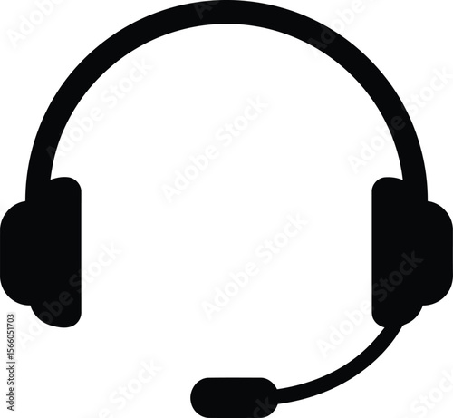 A black headset with microphone is isolated on white background