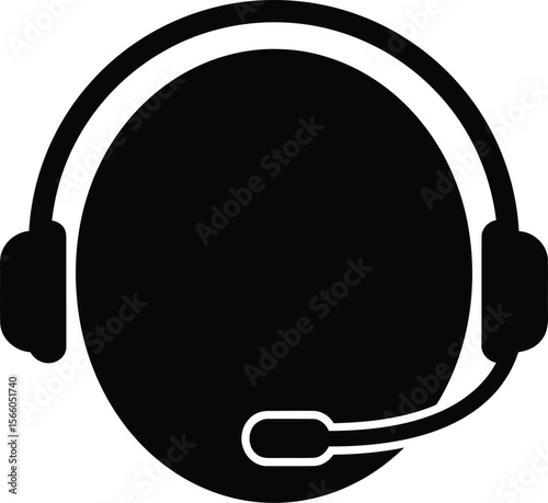 A person wearing a black headset with microphone is isolated on white background