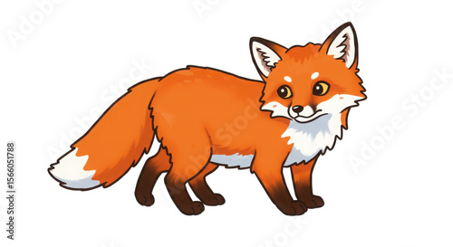Cute cartoon fox standing isolated PNG with Transparent Background