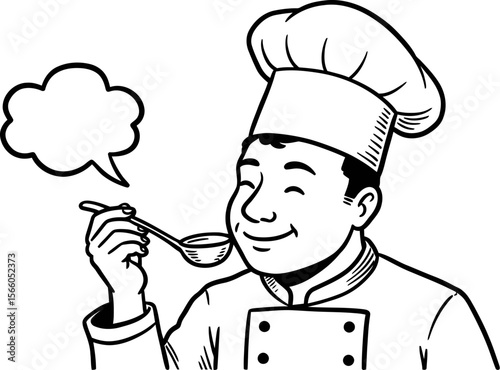 Chef tasting soup illustration vector art for culinary blog and restaurant menu design vector image editable vector
