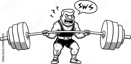 Cartoon weightlifter lifting heavy barbell illustration for fitness and strength training content online editable vector
