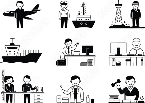 Collection of diverse professions and industries represented by simple icons