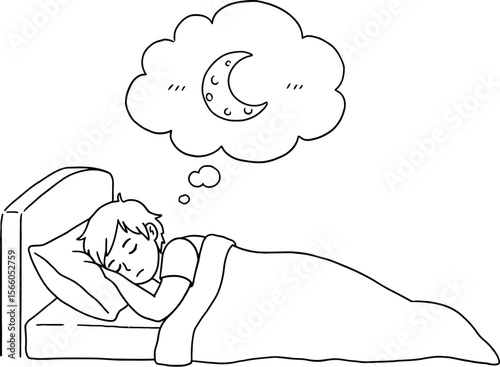 Illustration of sleeping person dreaming about moon for sleep cycle and insomnia related graphic design art editable vector