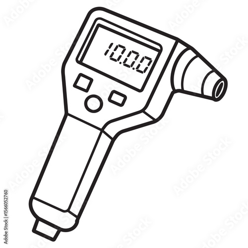 Black and white illustration of an infrared digital thermometer with displayed temperature