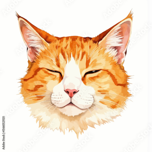 Orange cat illustration with closed eyes and content expression  