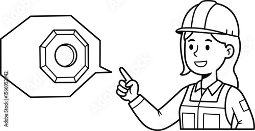 Engineer explaining nut bolt construction safety and engineering design drawing for construction project editable vector