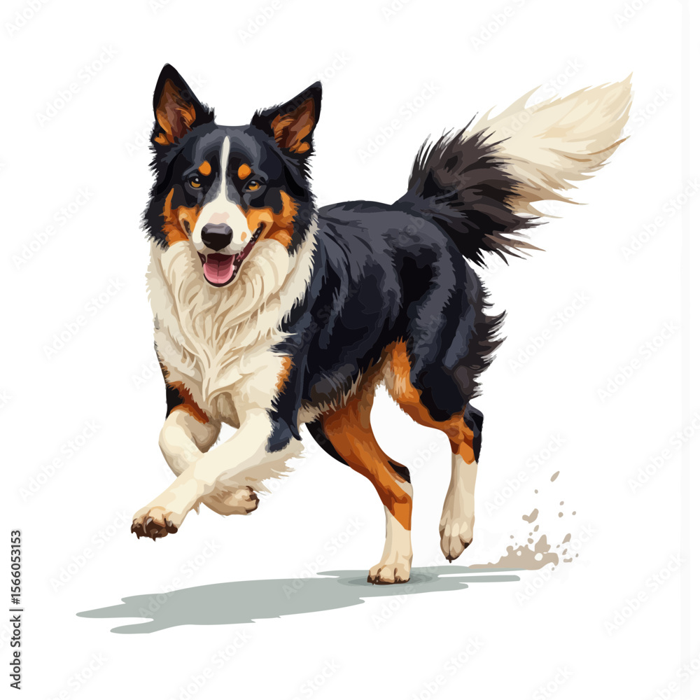 Happy dog running energetically with a joyful expression  