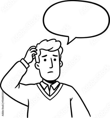 Confused man scratching head with speech bubble illustration vector image for graphic design projects editable vector