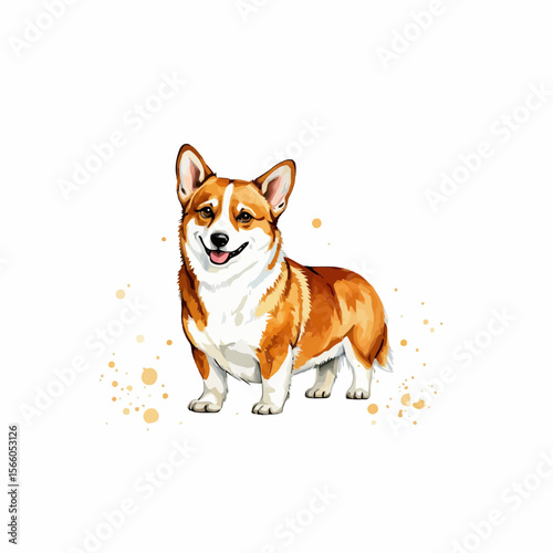 Corgi dog standing happily with a cheerful expression and splashes  