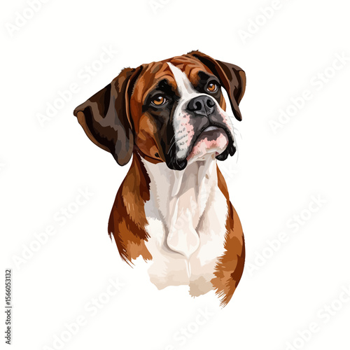 Boxer dog portrait with attentive expression on white background  
