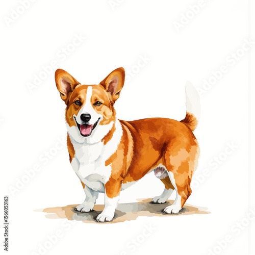 Corgi dog standing with a happy expression on a white background  
