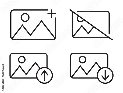 Add image icon vector, Symbol, logo illustrations. Gallery icon vector set, photo album icon, image picture symbol. Thin line gallery photo outline icons for web and mobile apps