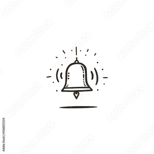 Hand-drawn bell ringing with sound waves and decoration elements  