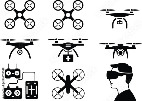 Collection of drone icons representing different types and uses