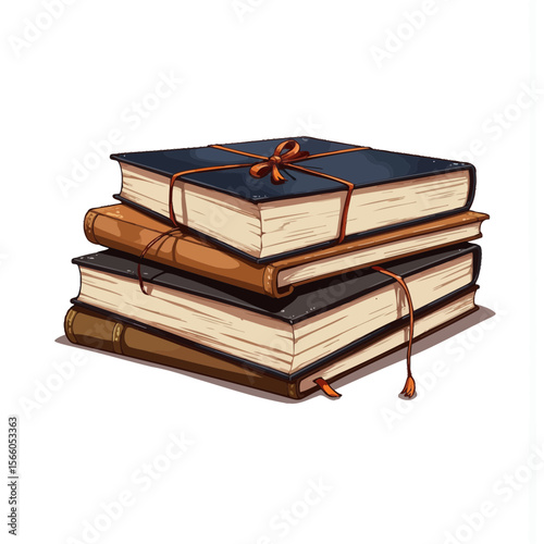 Stack of bound books with ribbons in vintage style  