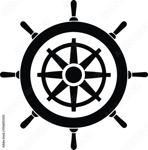 Steering wheel Silhouette, Steering wheel icon. ship steering silhouette vector illustration