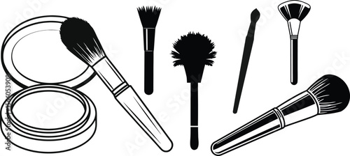 Black and White Makeup Brush Clipart Silhouette.