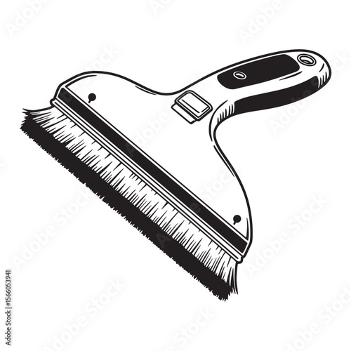 Detailed black and white vector illustration of a carpet cleaning brush tool