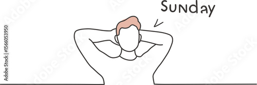 Sunday relaxation illustration of a man relaxing with hands behind head on a peaceful sunday morning editable vector
