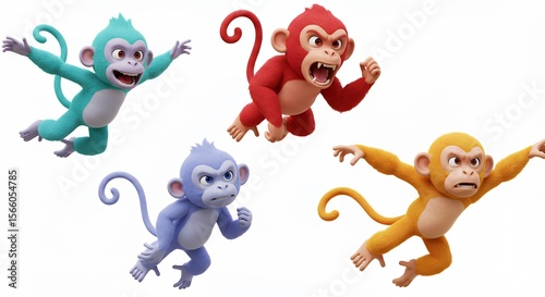 Colorful cartoon monkeys jumping illustration