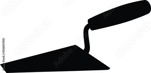 A black silhouette of a trowel is isolated on white background