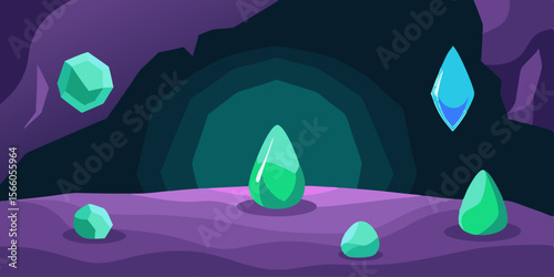 Cave With Levitating Magical Stones Glowing Softly