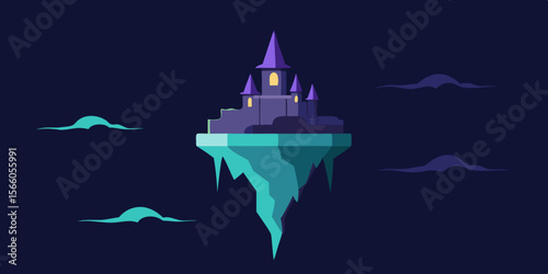 Floating Castle In The Dark Sky With Lightning Cra
