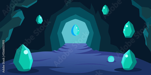 Cave With Levitating Magical Stones Glowing Softly