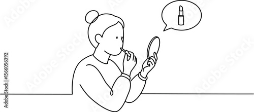 Woman applying lipstick makeup tutorial beauty tips and tricks simple line art illustration vector design