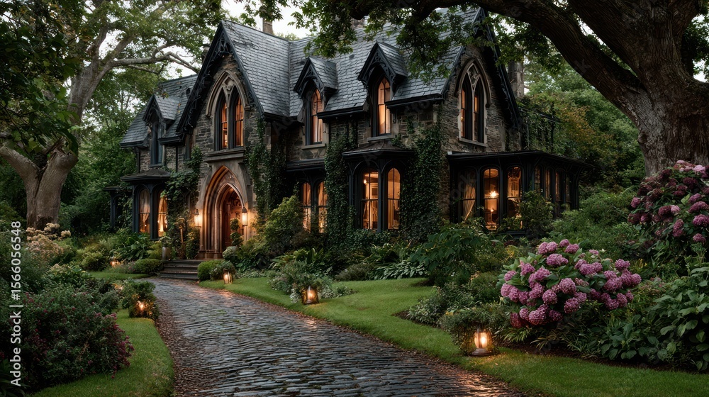 Fototapeta premium Gothic house with garden path