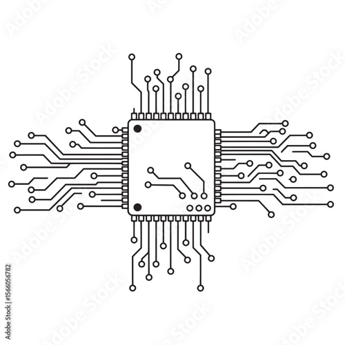 Simplified black and white illustration of a computer processor or integrated circuit chip